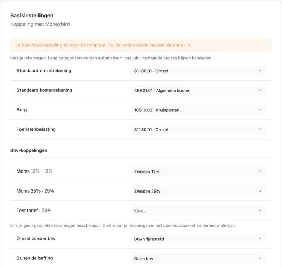 Basic settings on the Accounting tab