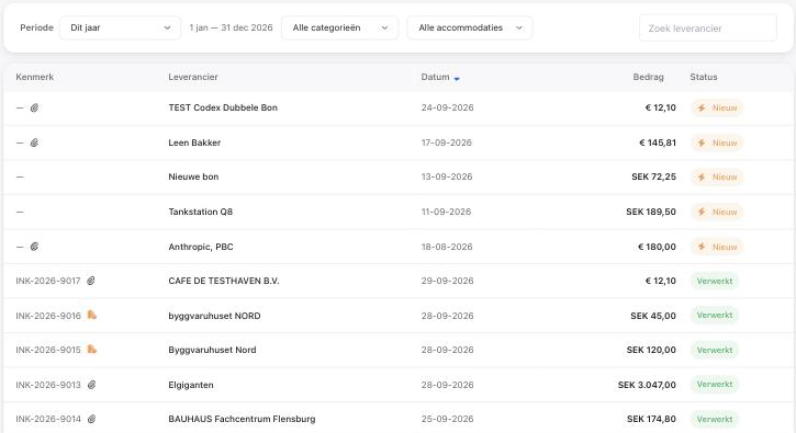 The Expenses list with New and Processed